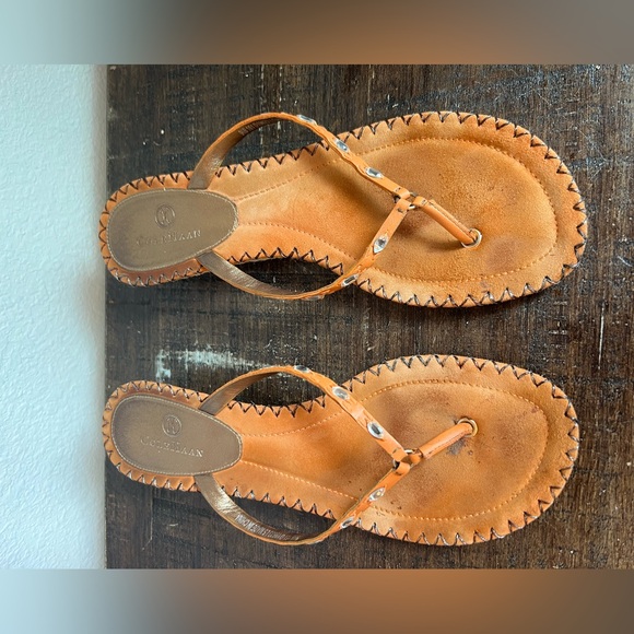 Y2K Cole Haan Dava Thong Orange (Topaz) Leather Clear Stone Embellishment 9.5 - Picture 6 of 8